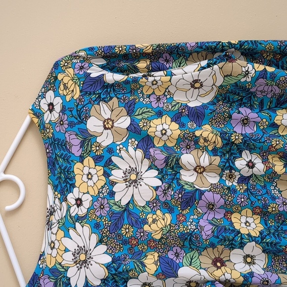 Medium Eclair Floral Flower Top Blue Purple Button Front Shirt - Picture 10 of 13